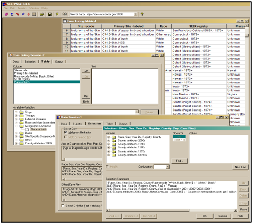 SEER Stat screenshot taken during an analysis task.