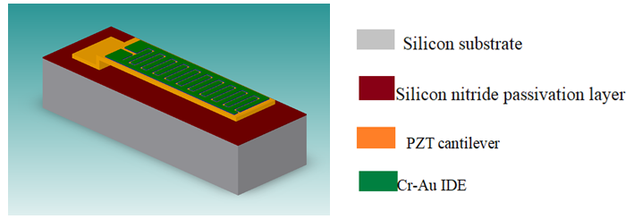 Designed cantilever structure with inter-digitated-electrodes