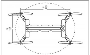 a)A opinion of the vehicle automaton from the front. b)The vital dimensions of the UAV frame
